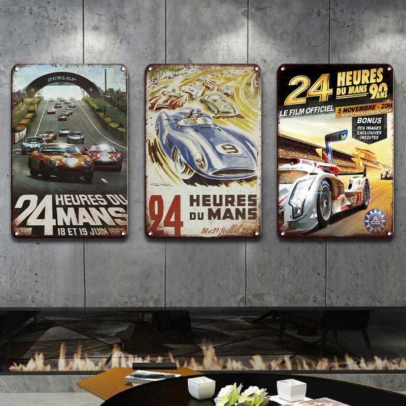 

France Le 24 Hour Endurance Race Poster Vintage 24 Heures Du Mans Metal Tin Personality Road Sign Decor Plate