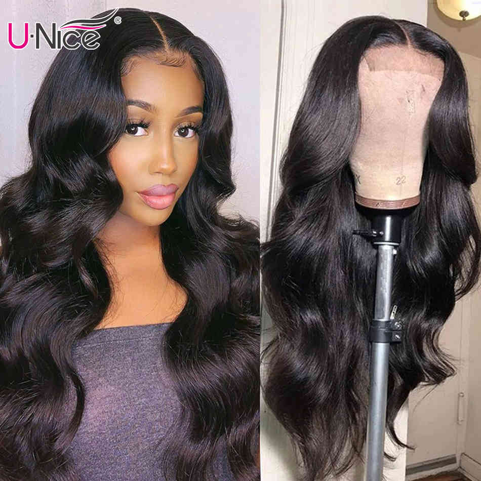 

UNice Hair Long Body Wave Wigs 4x4 Inch Closure Density 180% And 150% Natural Lace With Pre-Plucked Hairline 210630, Natural color