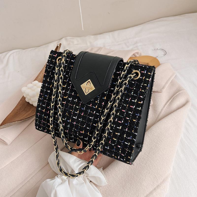 

Women's Shoulder Bags 2021 Vintage Quality Chain Shoulder Purse And Handbag Female Clutch Cross Body Bag PU Leather Flap, Black