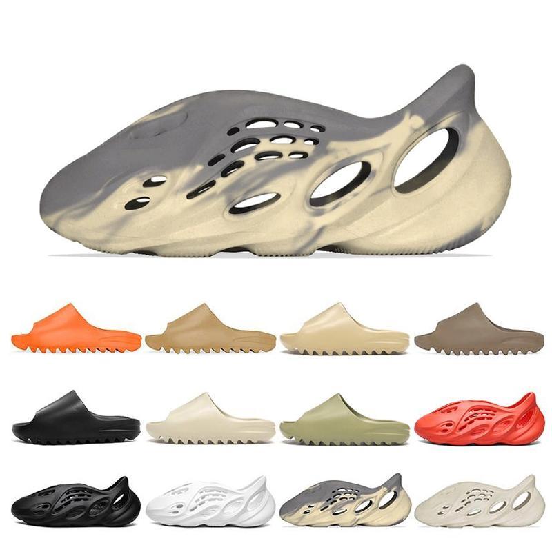 

[with box] comfortable kanye slides west slippers desert sand summer brown flat men women beach resin slide sandal mens womens slipper Graffiti Bone Rubber 36-45, Dark green