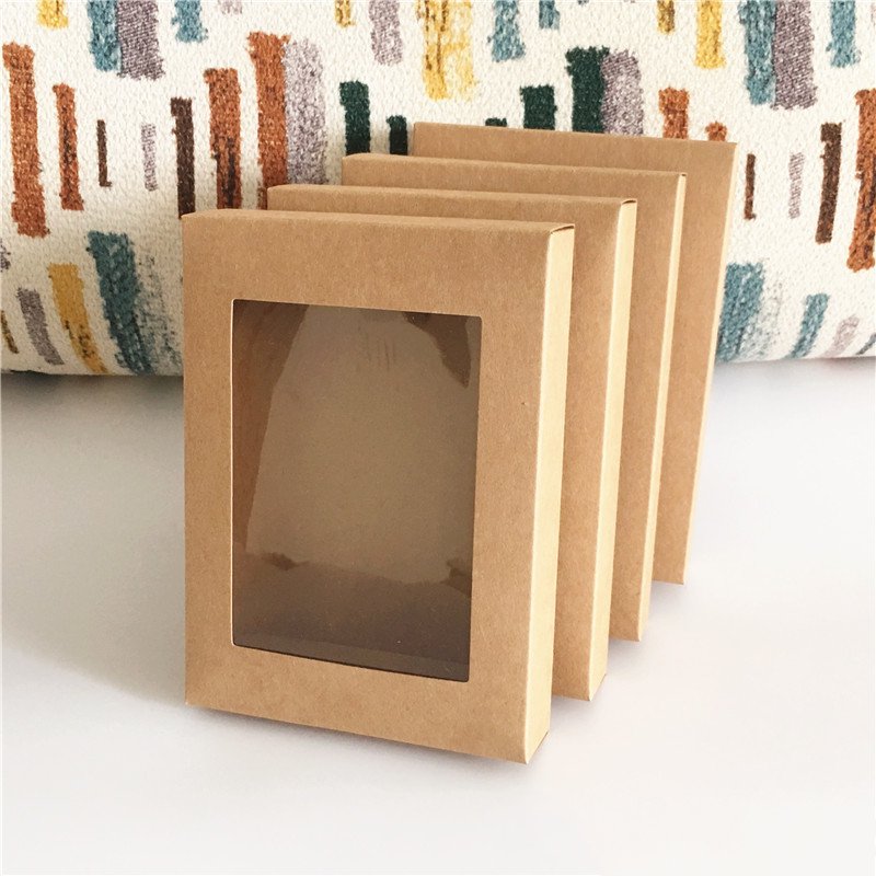 

30pcs Kraft Box with Window Christmas Gift Box Flat Cardboard Boxes Packing for Cosmetic Cajas Carton Box Packaging Wholesale