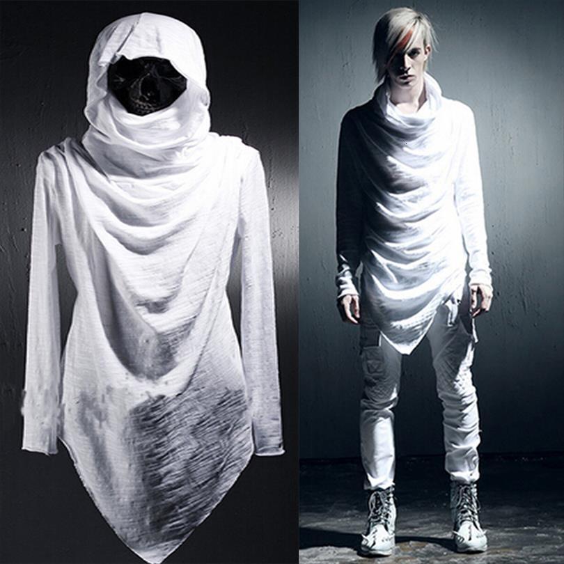 

celeb avant garde clothing mens asymmetric unbalance hoodie long tee trendy hair stylist coat, White;black