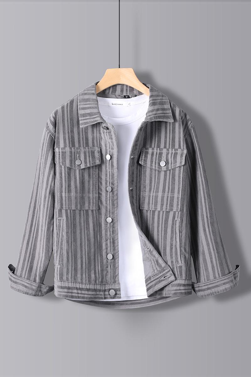 

Men's Jackets 2022 Autumn And Winter Corduroy Jacket Hemming Trendy Striped Casual, Black;brown