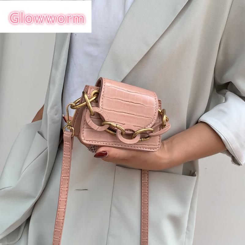 

PU Stone Pattern Leather Crossbody Bags For Women Thick Chain Design Shoulder Simple Lady Mini Tote Lipstick Handbags, Super mini brown