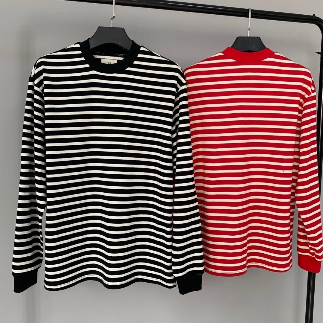 

2021 New Best Quality Fog Collection for Men with Two Striped Long Sleeve Mock Neck T-shirts Lrk8, Black stripe