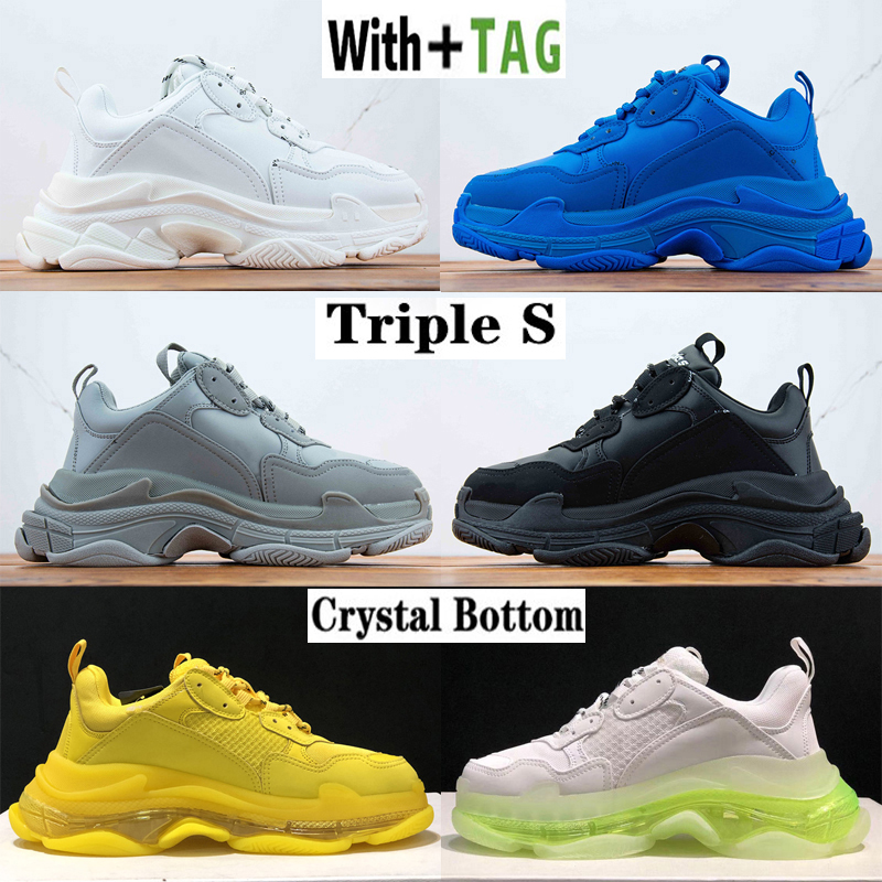 

2021 Top Quality Crystal Bottom Paris 17FW Mens Casual Shoes Vintage Platform Triple S Womens Sneakers Luxury Trainers Designer Dad Clear Sole Shoe, 21