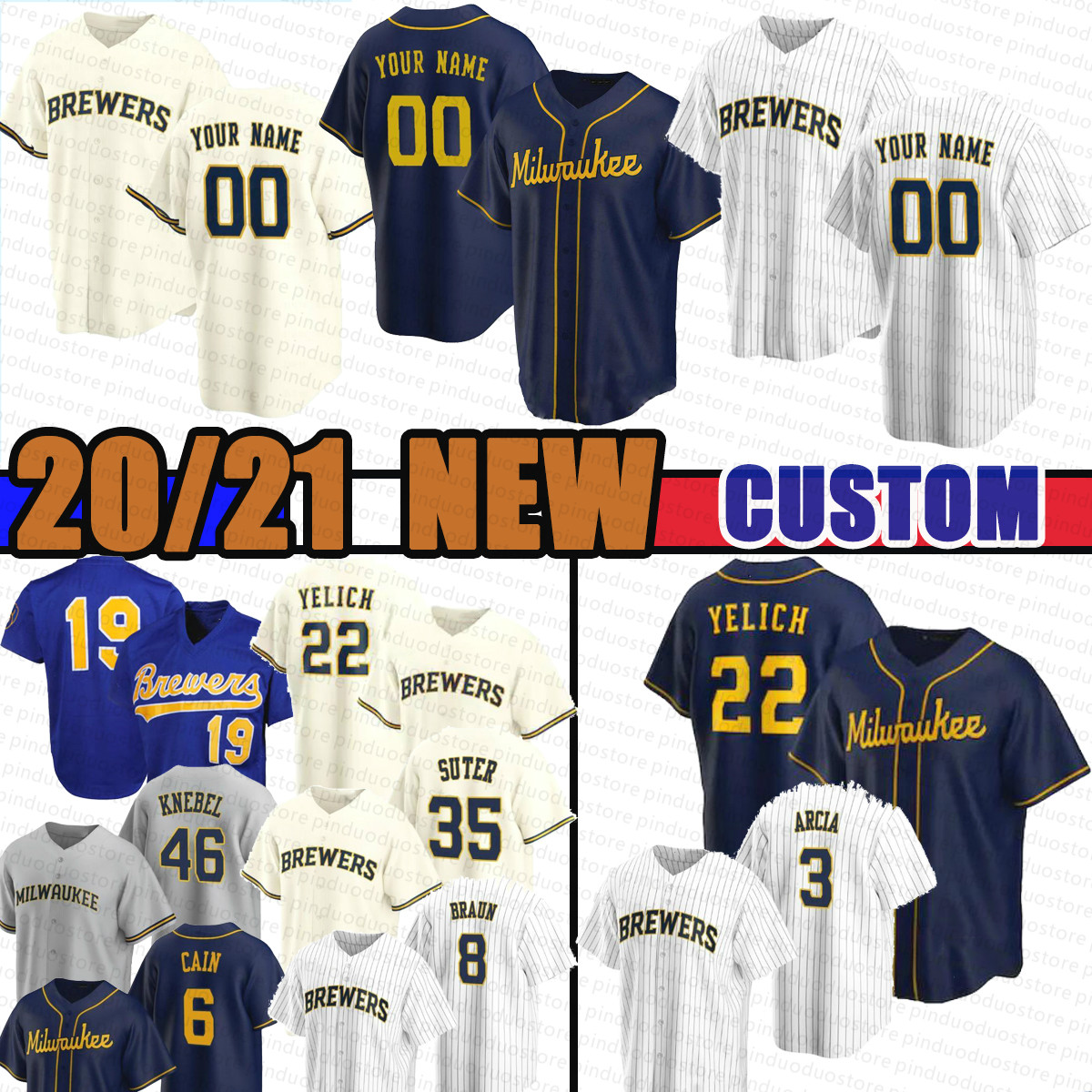 

Custom 22 Christian Yelich Jerseys Baseball Kolten Wong Daniel Vogelbach Lorenzo Cain Keston Hiura Milwaukee Brandon Woodruff Robin Yount, Custom cool base men jersey