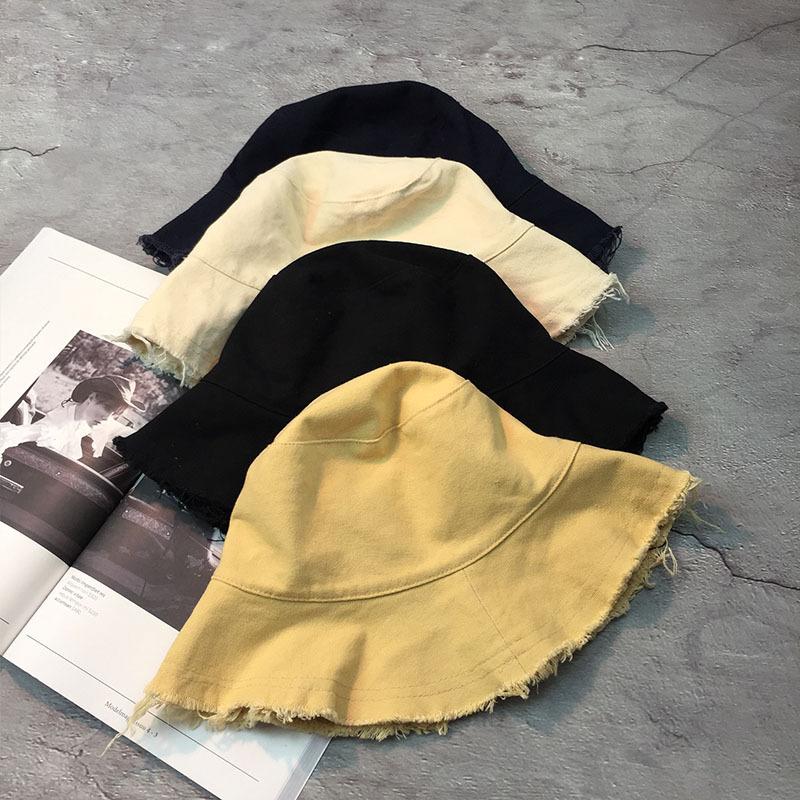 

Wide Brim Hats Spring Autumn Raw Edge Simple Casual Old Fisherman Hat Woman Summer Denim Big Eaves Foldable Soft Top Frayed Sun Cap Tide B69, Black