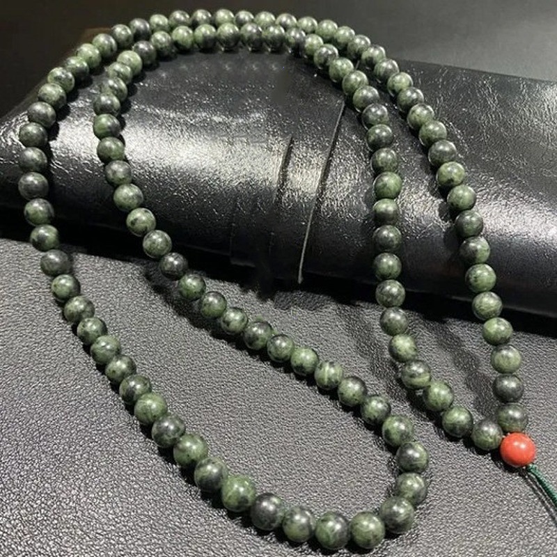 

Necklace Designer Natural Tibetan Jade Medicine Wang Shi 108 Jade Bead Chain Necklaces Tibetan Men and Women Serpentine Jade Jew