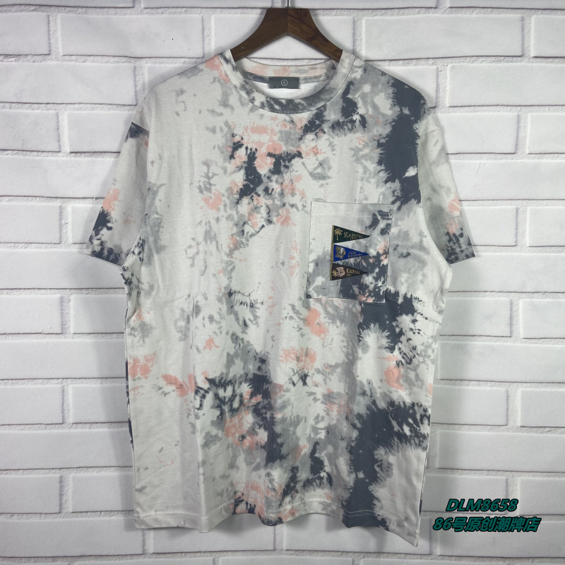 

Kapital man tie dyed Hirata short sleeve T-shirt pocket patch loose Pullover round neck short sleeve men's and women's tee, White;black