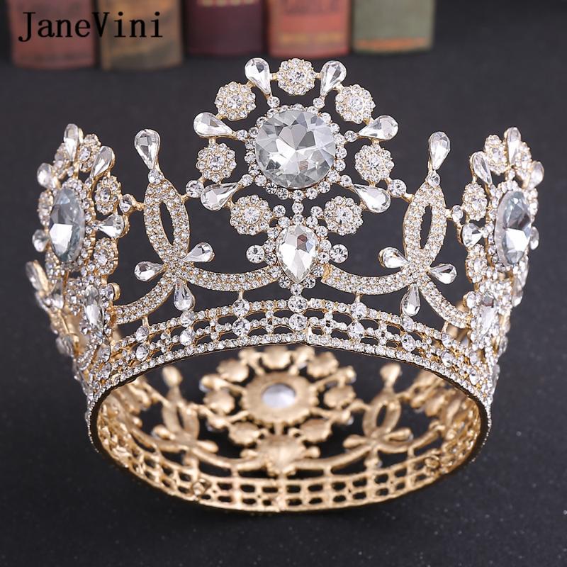 

Hair Clips & Barrettes JaneVini Luxury Gold Bridal Tiaras And Crowns Rhinestone Pageant Headbands Queen Round Diadem Wedding Jewelry Accesso