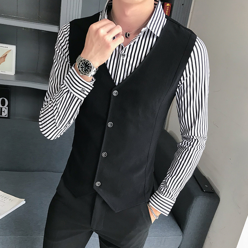 

New Primavera Novo 2021 Fake-2pieces Camisas Listradas Para Roupas Masculinas Manga Longa Simples Casual Emendado Blusa Homme Plus Size 5xl-, Red stripes