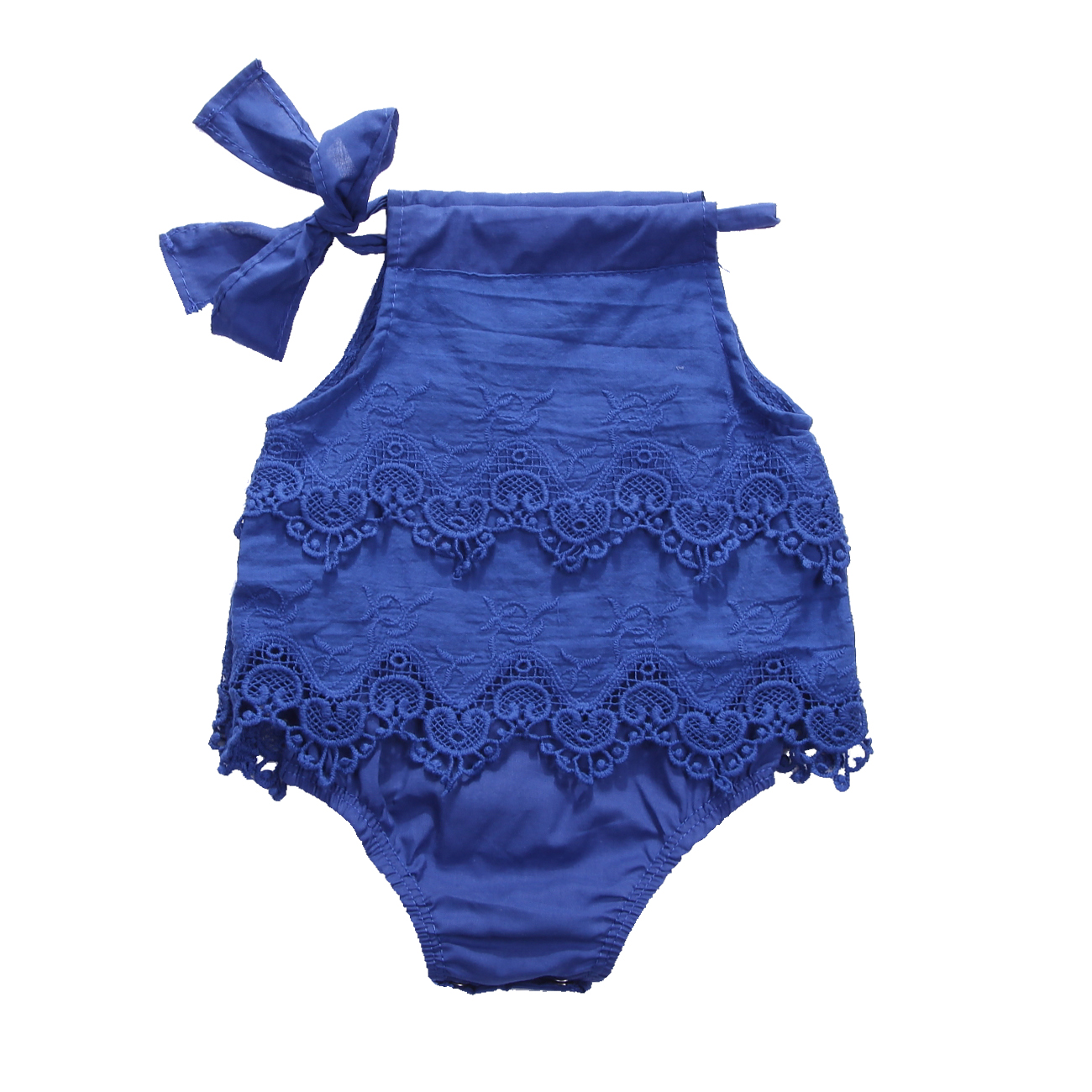 

New Baby Girl Romper Newborn Floral Bodysuit Sunsuit Clothes Girl Lace Floral Ruffled Jumpsuit Outfit, Blue