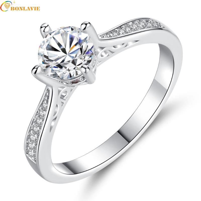 

Wedding Rings BONLAVIE Manufacturer Wholesale Ring Austria Crystal Zircon Gift For Women Female Jewelry Anillos Mujer, Slivery;golden