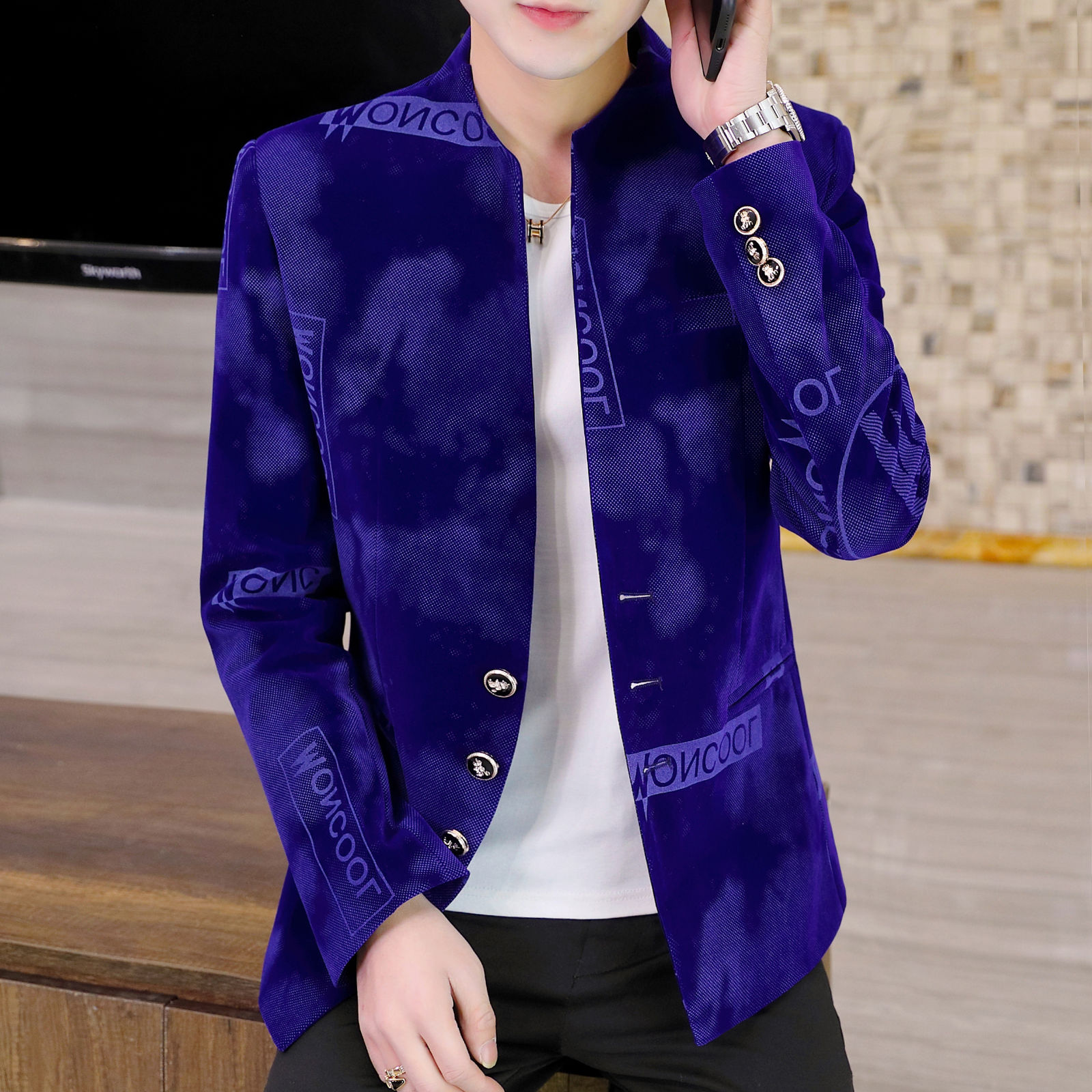 

New Men 2021 Spring Trend Korean Stylish Slim Blazer Homme Night Club Terno Masculino Chaqueta Formal Htnr, Blue