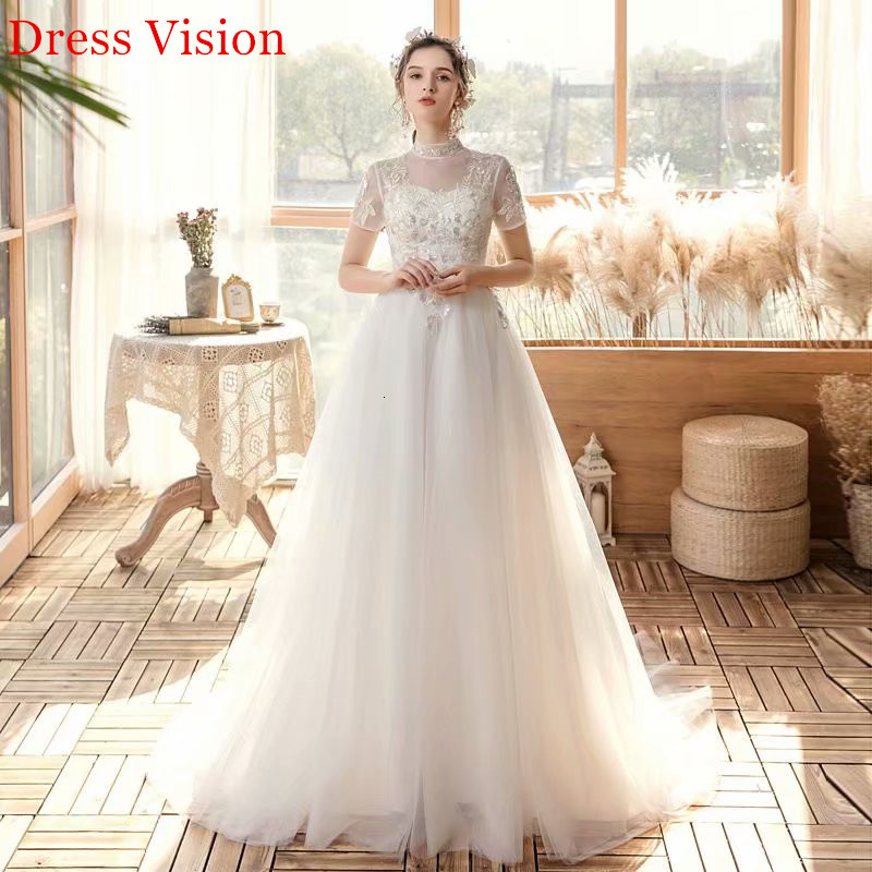 

2021 Vestido Noiva Lace Appliques High Collar Wedding Soiree Bride to Be Robe De Marie Lace-up C5eq, Same as image