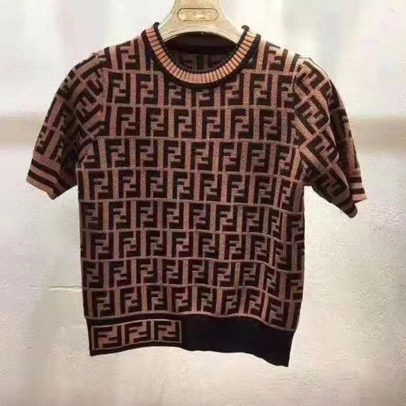 

Letter Knitwear Women s Top Short sleeve Tees, Brown