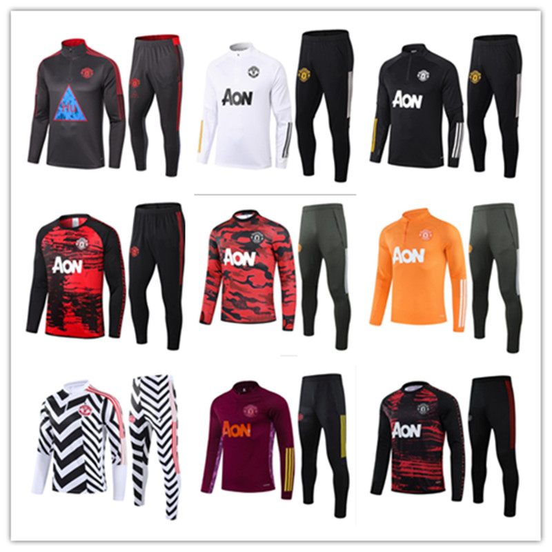 

20 21 manchester training suit B.FERNANDES RASHFORD football sportswear foot jogging POGBA United Soccer Tracksuit top quality, Black;blue