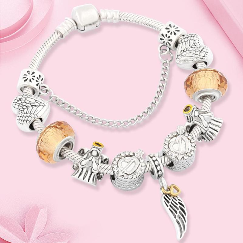 

Charm Bracelets Leabyl Drop Antique Silver Angel Bracelet For Women's Jewelry Gold Angle Heart DIY Bead, Golden;silver