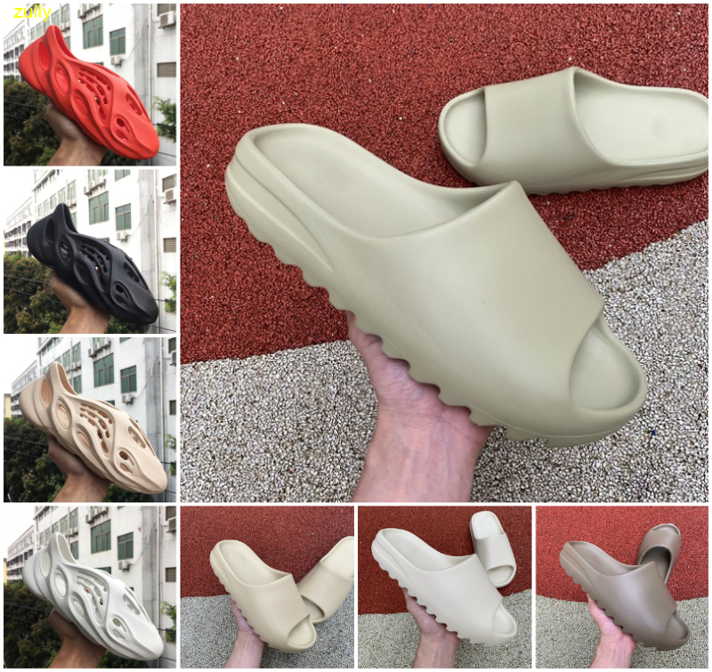 

2021 Kanyes Wests Slipper Men Women Slide Bone Earth Brown Desert Sand Resin Fashion Shoes Sandals Foam Runner Triple White Black, A-d1010