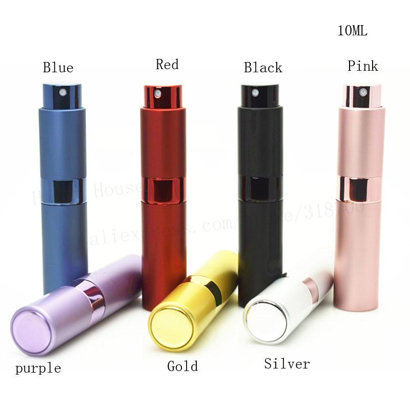 

Top Quality 12 x 10ml Light Beauty Rotatable Aluminum Perfume Spray Glass Bottle 1/3oz Cosmetic Containers With Mist Atomizer
