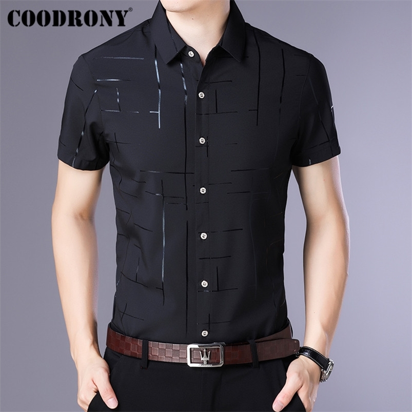 

COODRONY Short Sleeve Men Shirt Camisa Masculina Summer Cool Clothing Business Casual s Chemise Homme S96033 210721, Purple