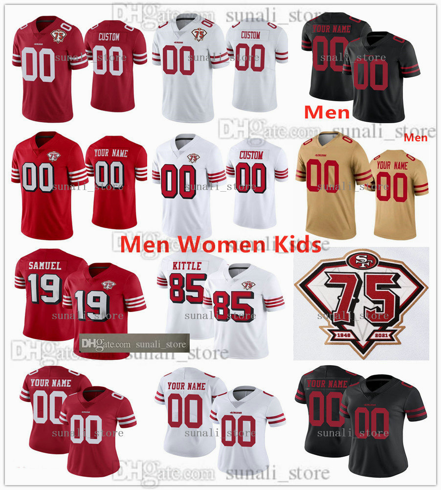 

Stitched Football Jersey 11 Brandon Aiyuk 54 Fred Warner 5 Trey Lance 31 Raheem Mostert Men Women Kids 1946-2021 Scarlet 75th Anniversary Red White Black, Kids red