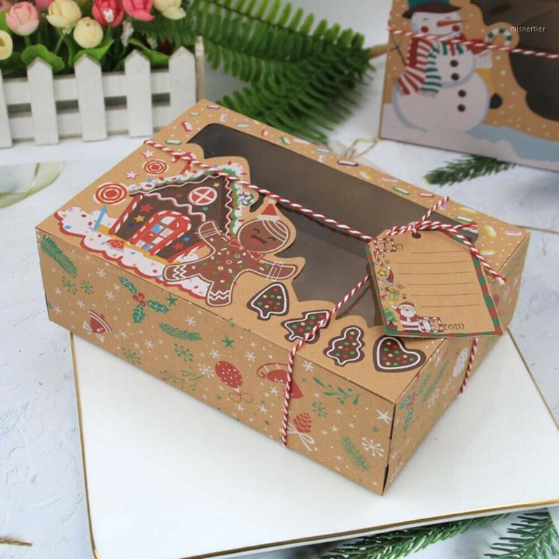 

Gift Wrap Christmas Candy Cookie Box With Clear Window And Ribbons Kraft Paper For Giving Party Supplies HFing
