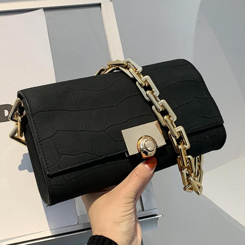 

Thick Chain Square Armpit bag 2021 Fashion New Quality Matte PU Leather Women's Designer Handbag Stone pattern Shoulder Bags, Black