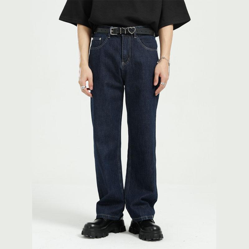 

New Male Japan Korea Style Streetwear Fashion Hip Hop Denim Pants Men Casual Loose Straight Jeans Trousers, Sapphire