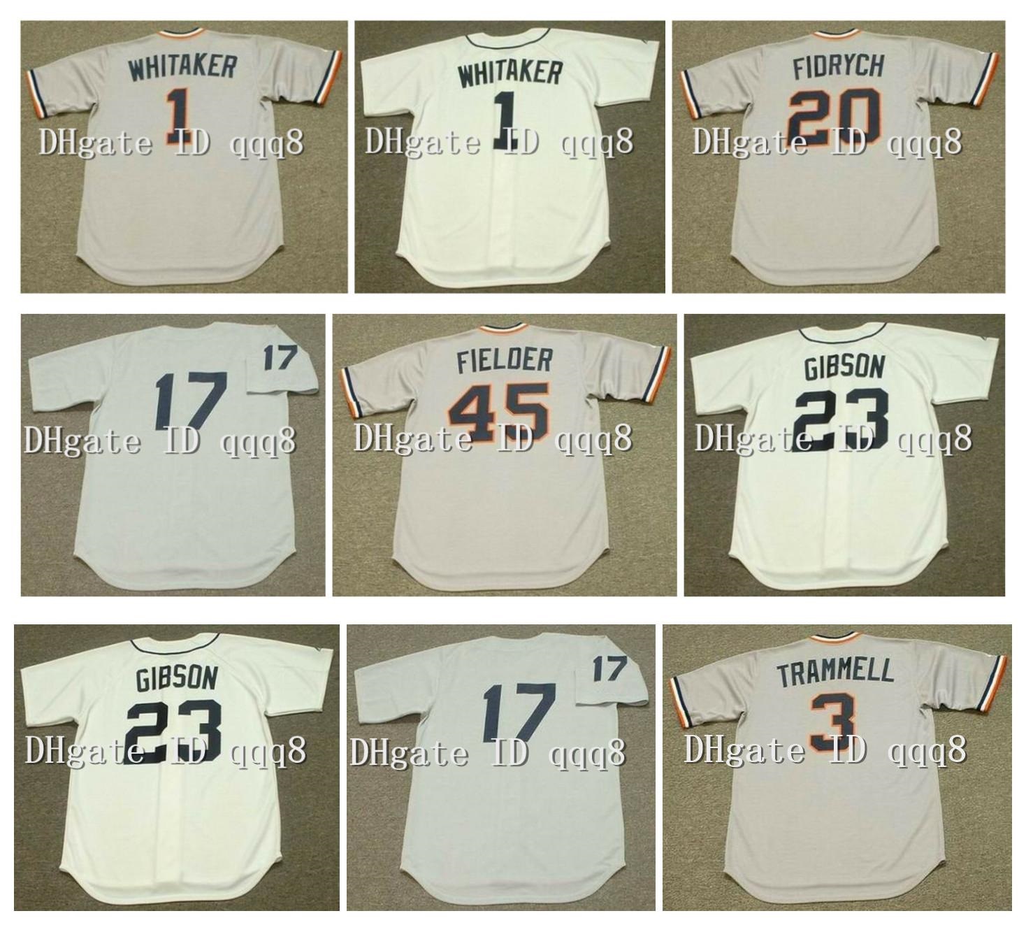 

Vintage Detroit Jersey 8 RON LeFLORE 20 Mark fidrych 6 AL KALINE 23 KIRK GIBSON 1 Lou Whitaker 45 Cecil Fielder MIGUEL CABRER Retro Baseball, Grey