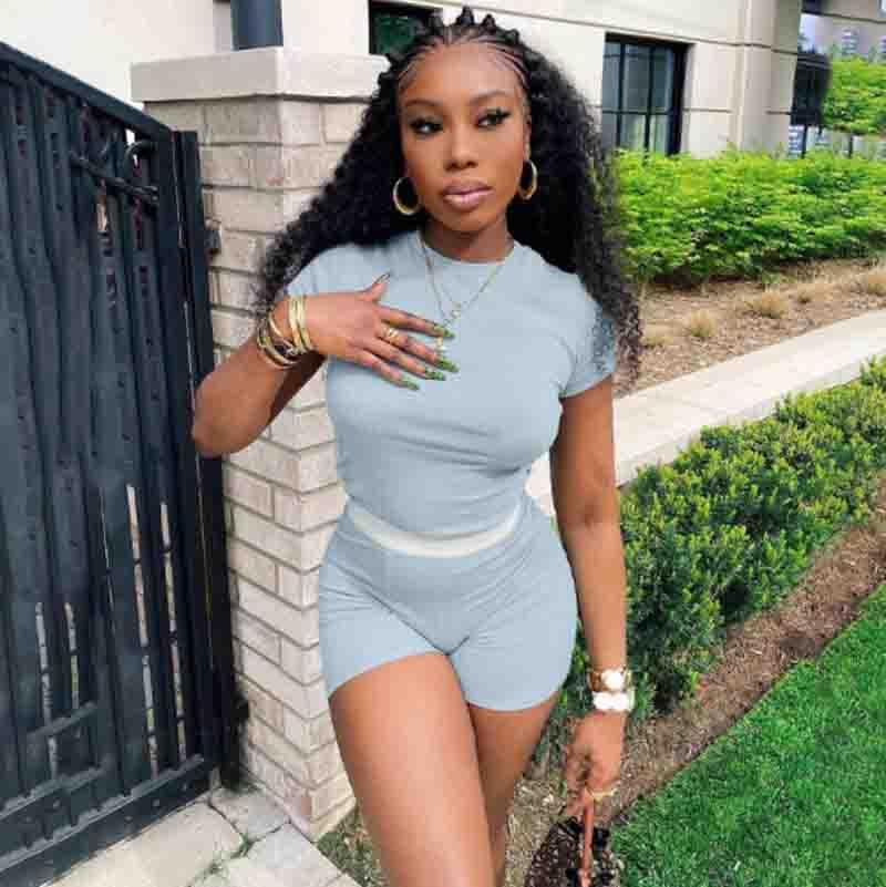 

Women's Tracksuits Cultiseed European Women Summer Skinny T-Shirts+Shorts 2pc Solid Sets Clothing Ladies Casual GYM Running Sports Yoga Suit, Blue