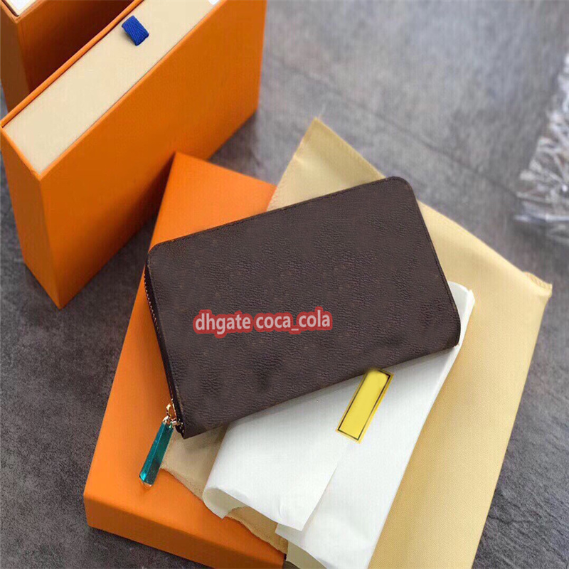 

With original box Top quality 19x10 Single Zip Wallet 60017 mens leather purse card men women multi-function wallet