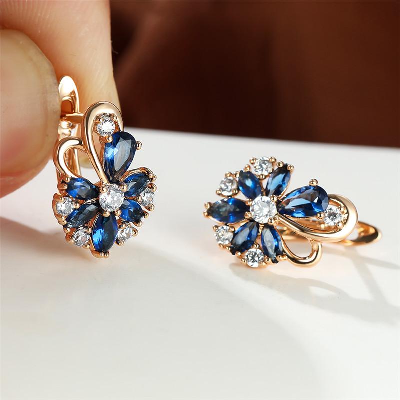 

Hoop & Huggie Female Cute Butterfly Flower Earrings Rose Gold Color Wedding Rainbow Crystal Multicolor Zircon For Women
