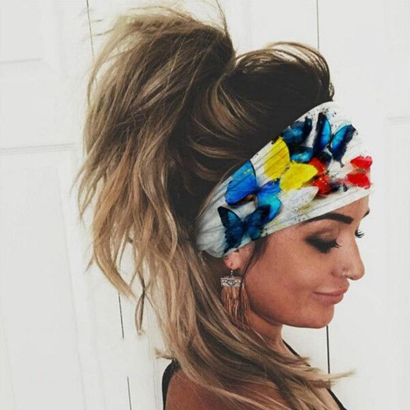 

Hair Clips & Barrettes Butterfly Print Turban Knot Headwrap Sports Elastic Yoga Hairband Fashion Cotton Fabric Wide Headband For Women Acces