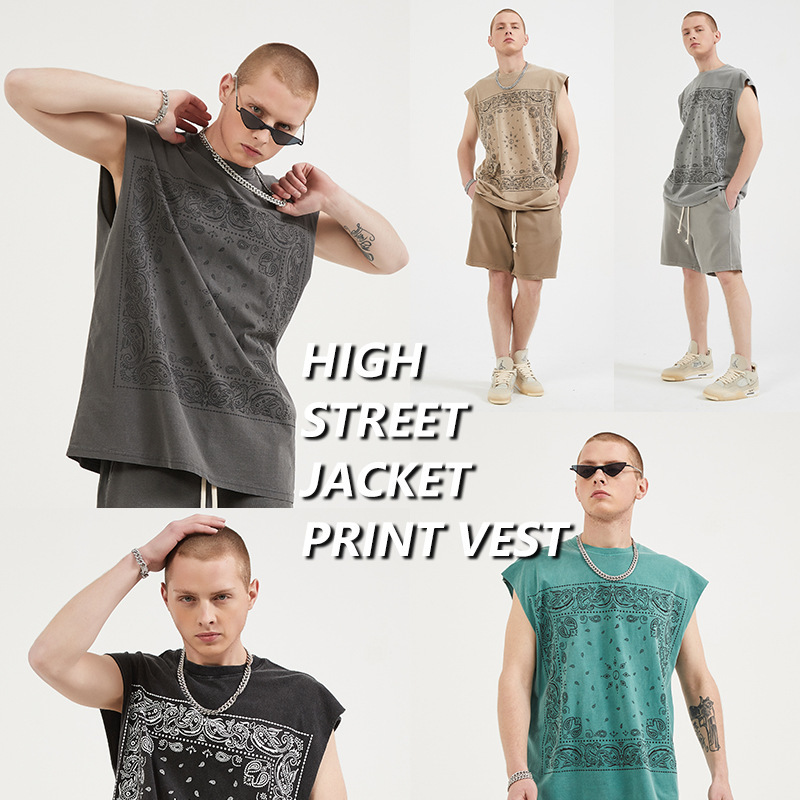 

summer new worn cashew flower loose waistcoat gaojiechao brand shorts men's suit (1603), Gray