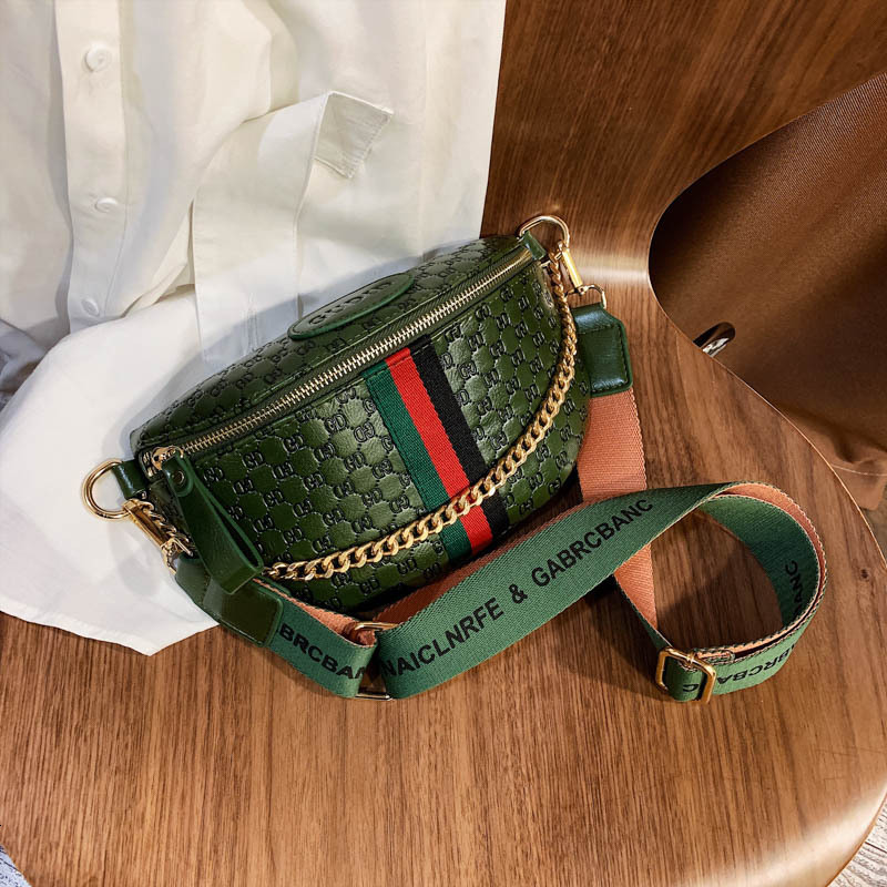 

New 2022 waist fashion advanced feeling embossed chest bag womens versatile messenger shoulder, Green