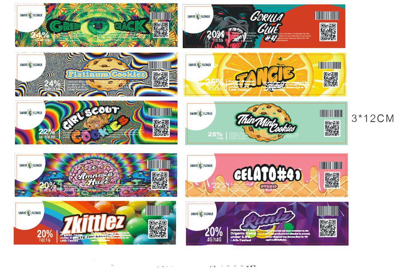 

60ml Backpackboyz Glass Jar labels scout cookies Platinum Tangie Amnesia Haze Gorilla Glue #4 Runtz Stickers