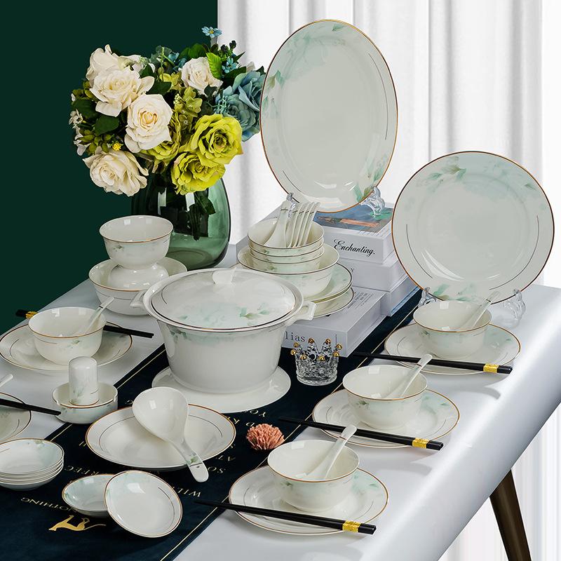 

Dinnerware Sets Household Jingdezhen Tableware Plate Bone China Ceramic Set, Black