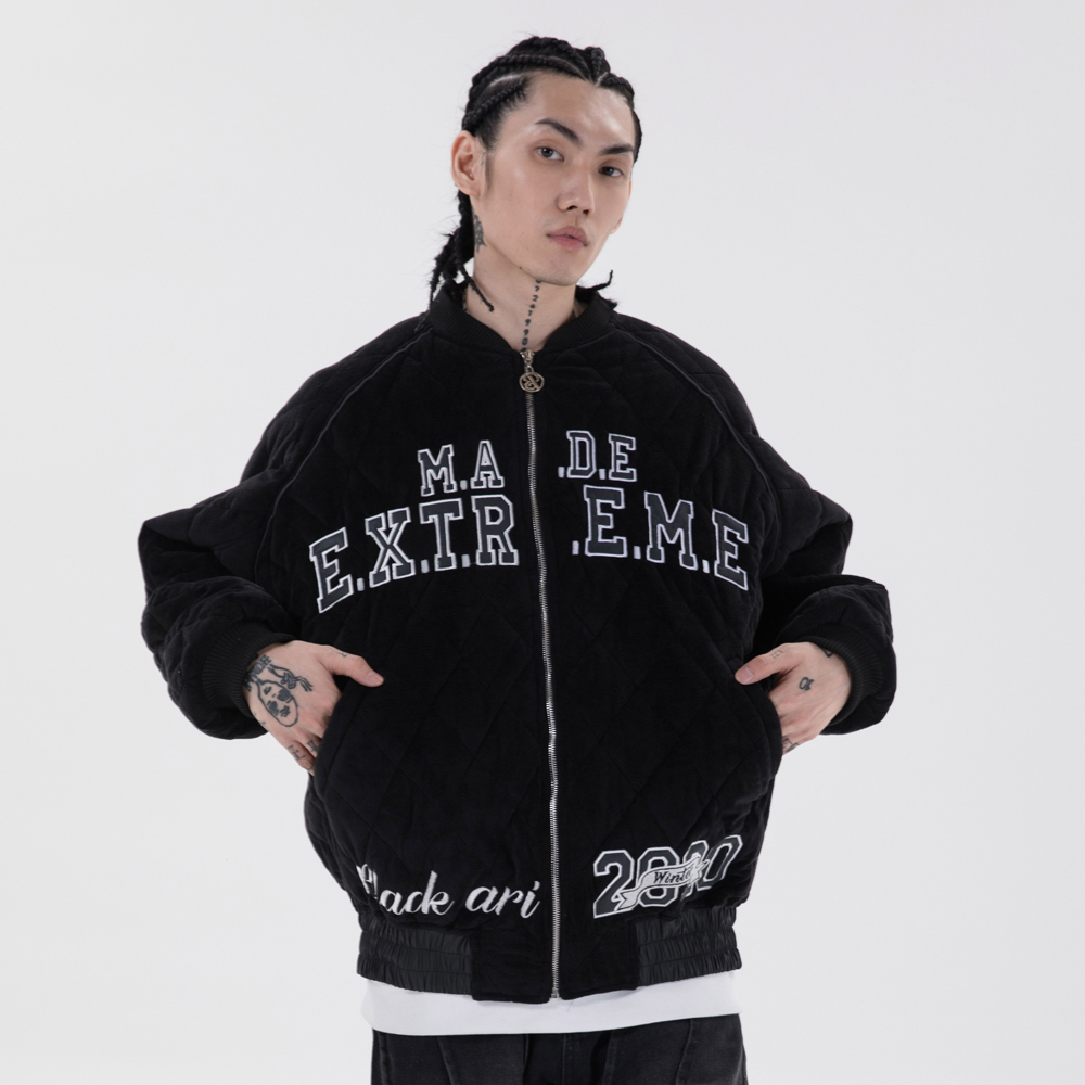 

2021 New High Street Male Loose Reflective Quilted Baseball Uniform Cotton Padded Coat Oversize Thick Luminous Winter Jacket Mhbs, Black