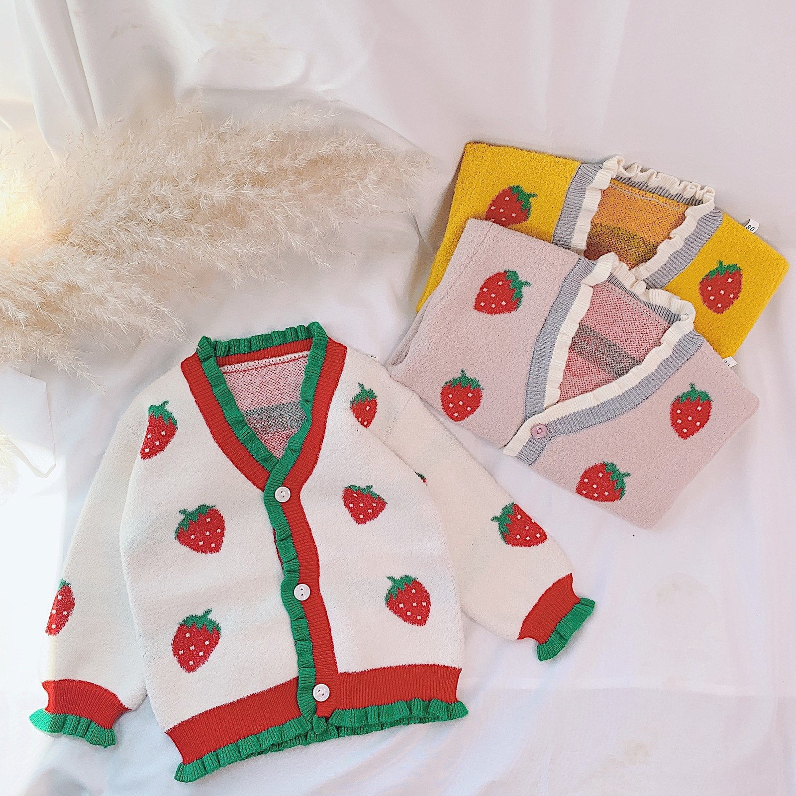 

2021 New Autumn Winter Baby Girls Outerwear Children Kid Cardigan Toddler Clothes Sweater Coat Print Strawberry Jacket for Girl 69oh, Pink