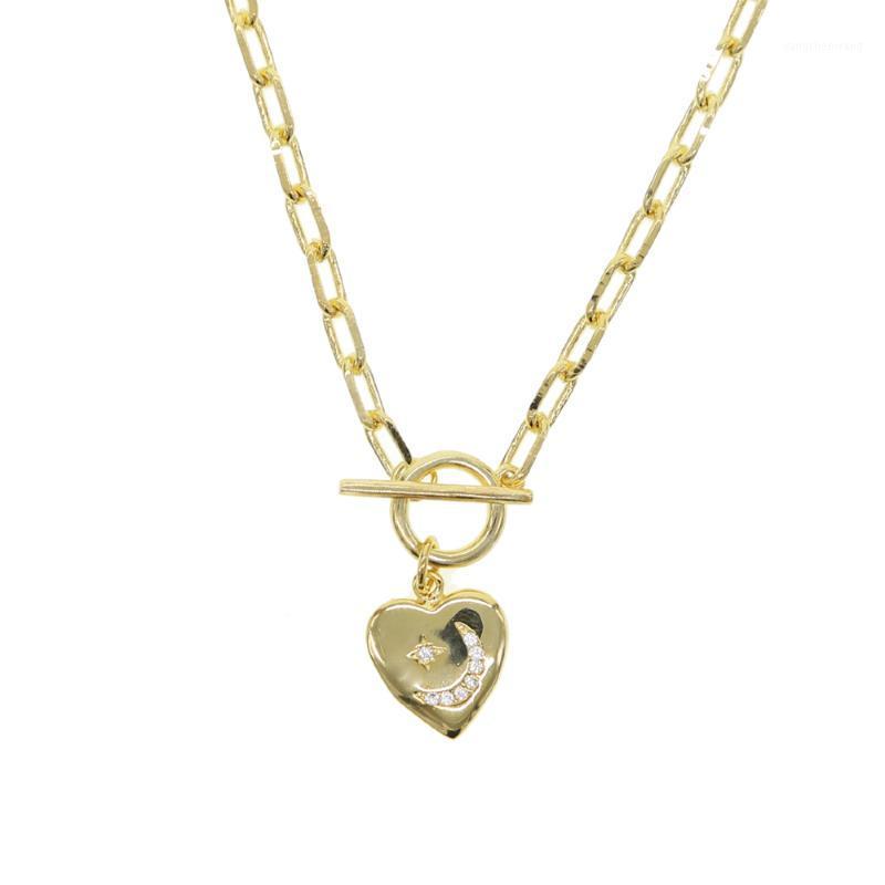 

Gold Heart Signet Necklace Charm Open Link Chain Trendy Women Jewelry Chains