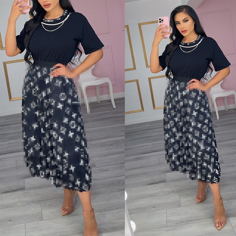 

Designer Women' Two Piece Dress Long Skirt and T-shirt Sets Brand Letter Printing High Quality Plus Size Clothing for Women, Black