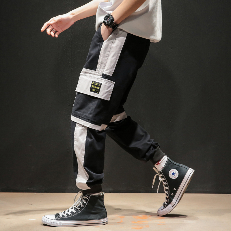 

2021 New Hip Hop Joggers Men Pants Multi-pocket Ribbons Man Sweatpants Streetwear Casual Mens Pant XMRA, Black