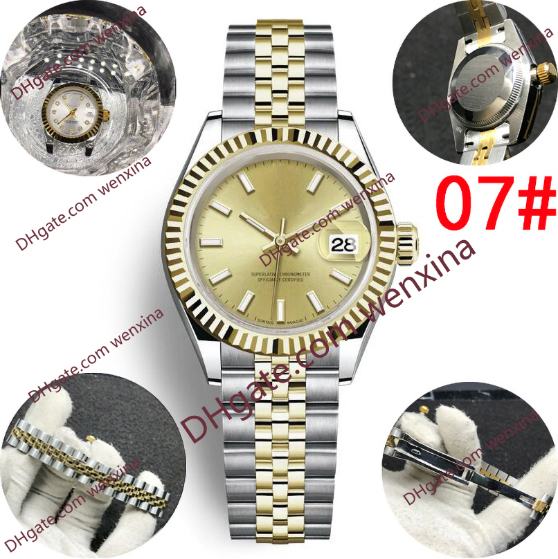 

12 High Quality Deluxe 26mm Mechanical automatic Magnifying Glass Calendar Window Waterproof montre de luxe Stainless Steel Women Watches, 01