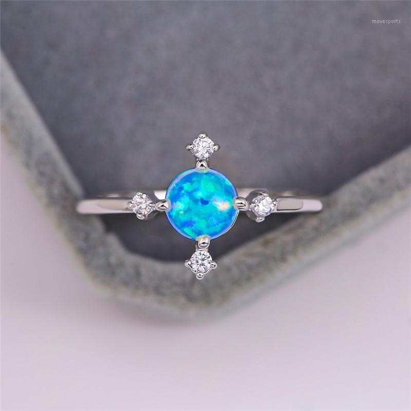 

Wedding Rings Minimalist Female Blue White Opal Stone Ring Charm Crystal Round For Women Dainty Silver Color Engagement1