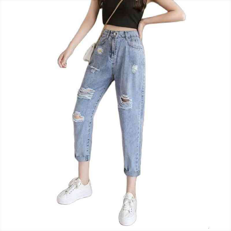 

summer arrival ripped jeans womens loose thin jeans women pants breeches overalls vintage female torn trousers a9908, Blue