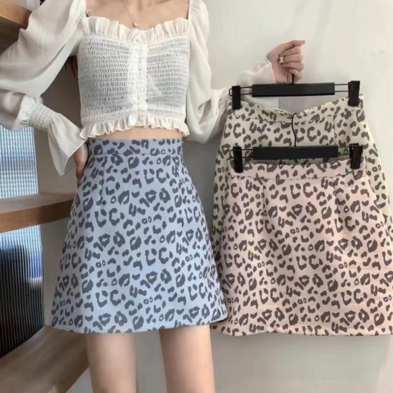 

Skirts Lucyever 2021 Leopard Print Skirt Women Summer Fashion High Waisted Slim Fit Floral Woman Vintage A Line Mini, Pink with lining