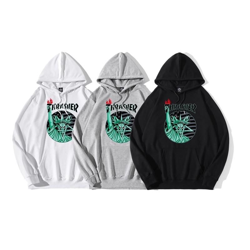 2021 Nouvelle automne Terry coréenne fausse déesse de flamme thrasher mince homme et sweat à capuche pour femmes