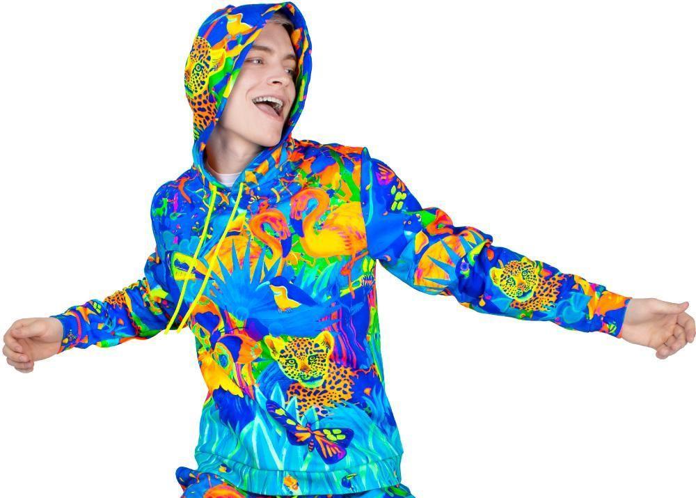 

Print Sweatshirt For Man Women Fluorescent Lion Jungle, Black